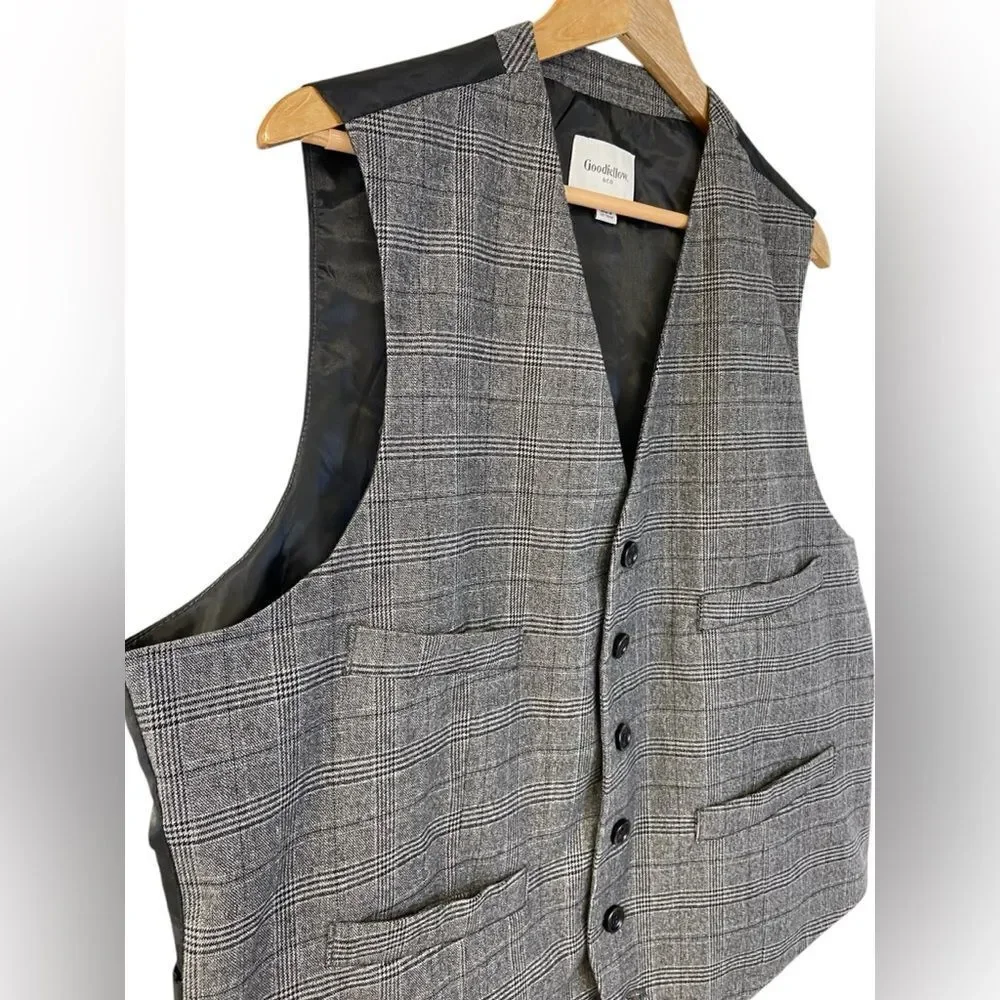 Men’s Goodfellow & Co Gray and Black Plaid Flannel Vest Size XL